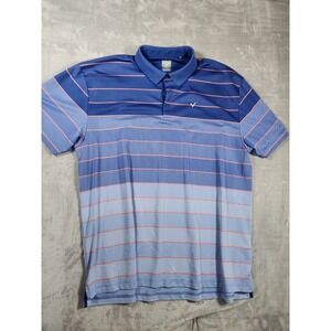 Callaway Shirt Mens XXL Blue Striped Golf Polo Opti Dri Performance Stretch Logo